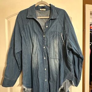 Casual Blue Denim Button-Down Shirt